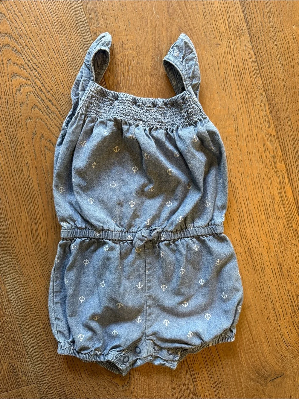 ⚡️Carter's Chambray Blue Anchor Print Baby Romper